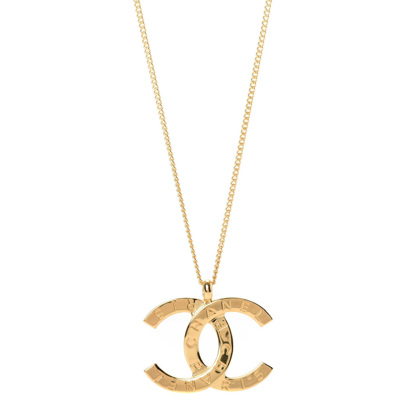 Metal CC Paris Button Necklace Gold