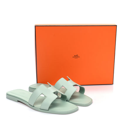 Hermes Calfskin Oran Sandals 38.5 Vert D'eau 9 of 9