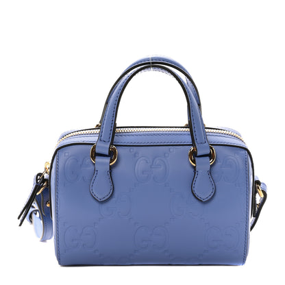 Gucci Calfskin Jumbo GG Embossed Super Mini Top Handle Bowler Bag Blue 1 of 10