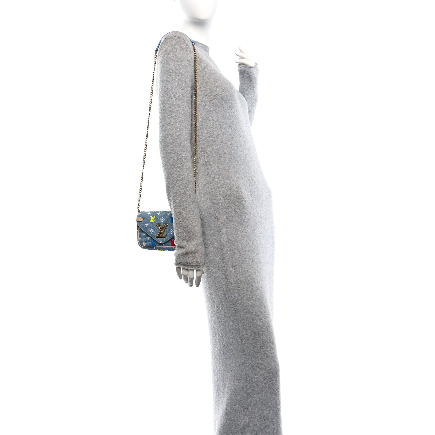 Louis Vuitton Embroidered Monogram Denim New Wave Chain Pochette Blue 2 of 9