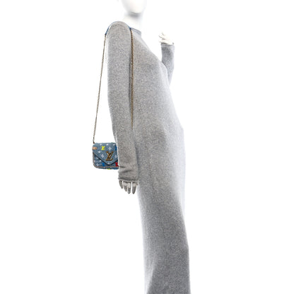 Louis Vuitton Embroidered Monogram Denim New Wave Chain Pochette Blue 2 of 9