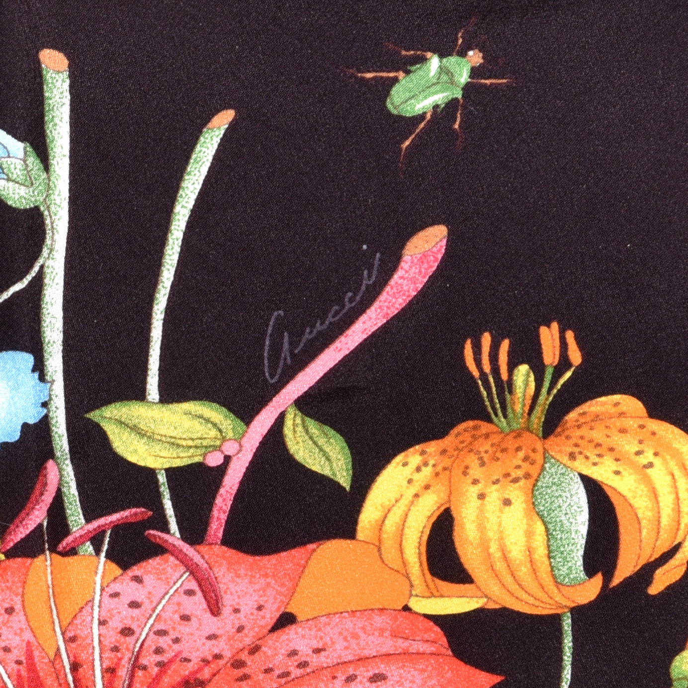 Gucci Silk Floral Triangle Scarf Black Multicolor 2 of 3