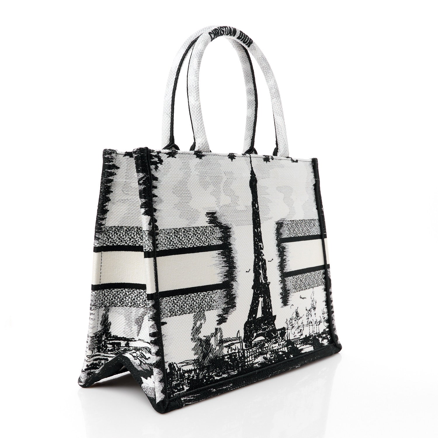Christian Dior Canvas Embroidered Medium Paris Book Tote White Black 3 of 10