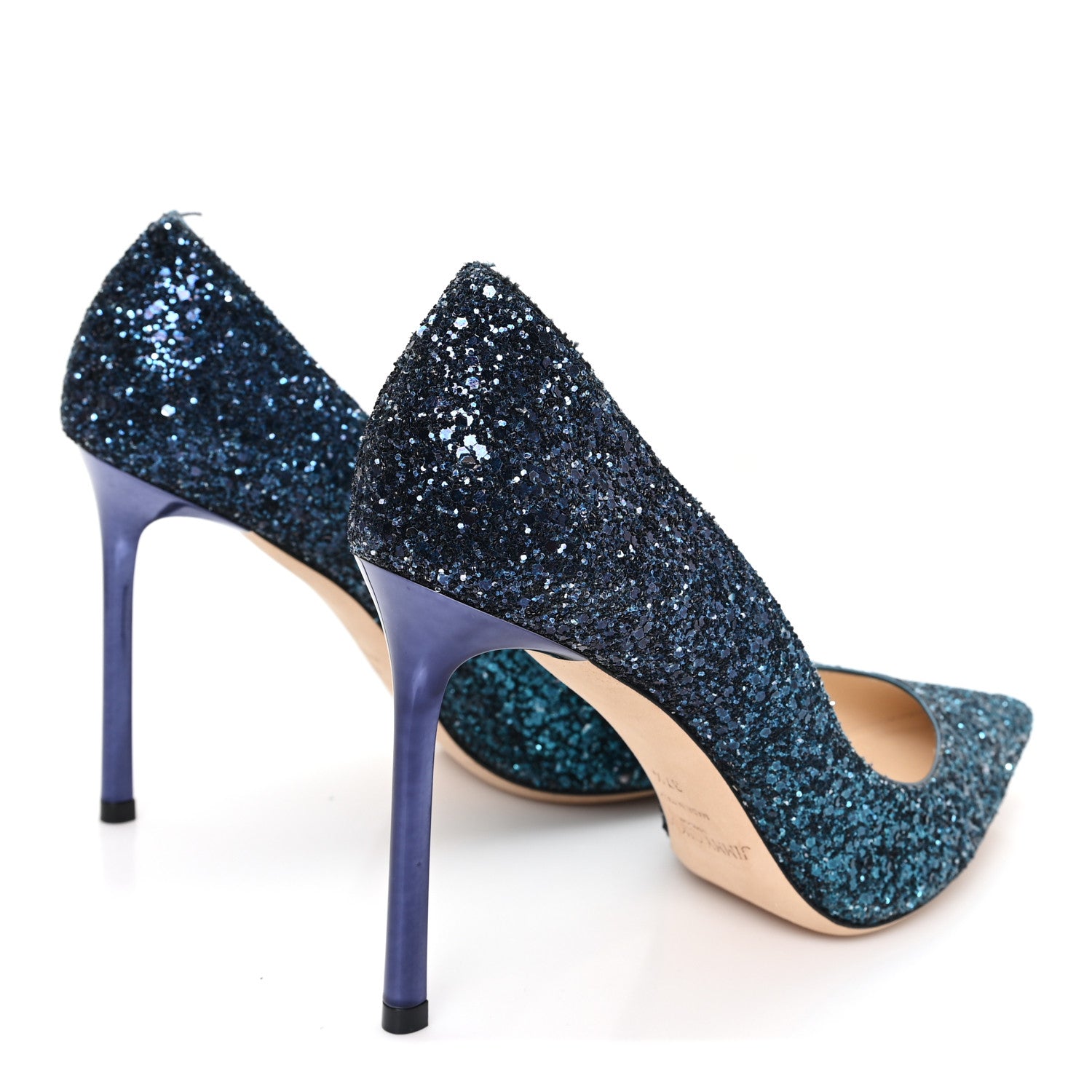 Jimmy Choo Coarse Glitter Degrade Pointy Toe Romy 100 Pumps 37.5 Peacock Navy 5 of 9