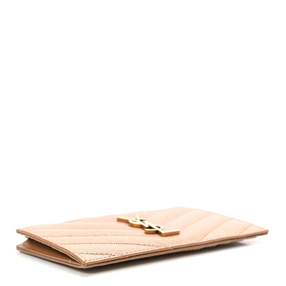 Saint Laurent Grain De Poudre Matelasse Chevron Monogram Fragments Zippered Card Case Cork 4 of 7