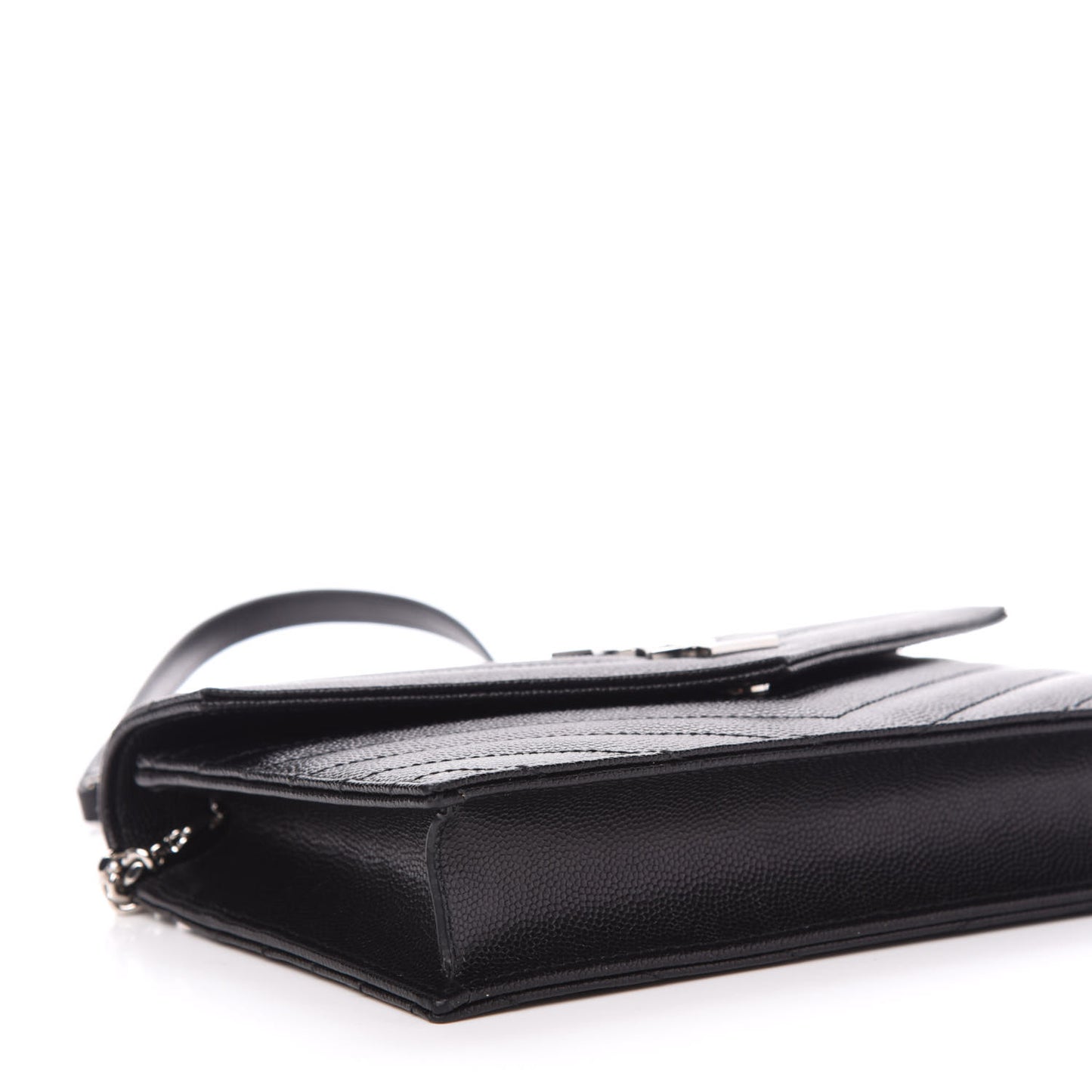 Grain De Poudre Matelasse Chevron Monogram Envelope Chain Wallet Black