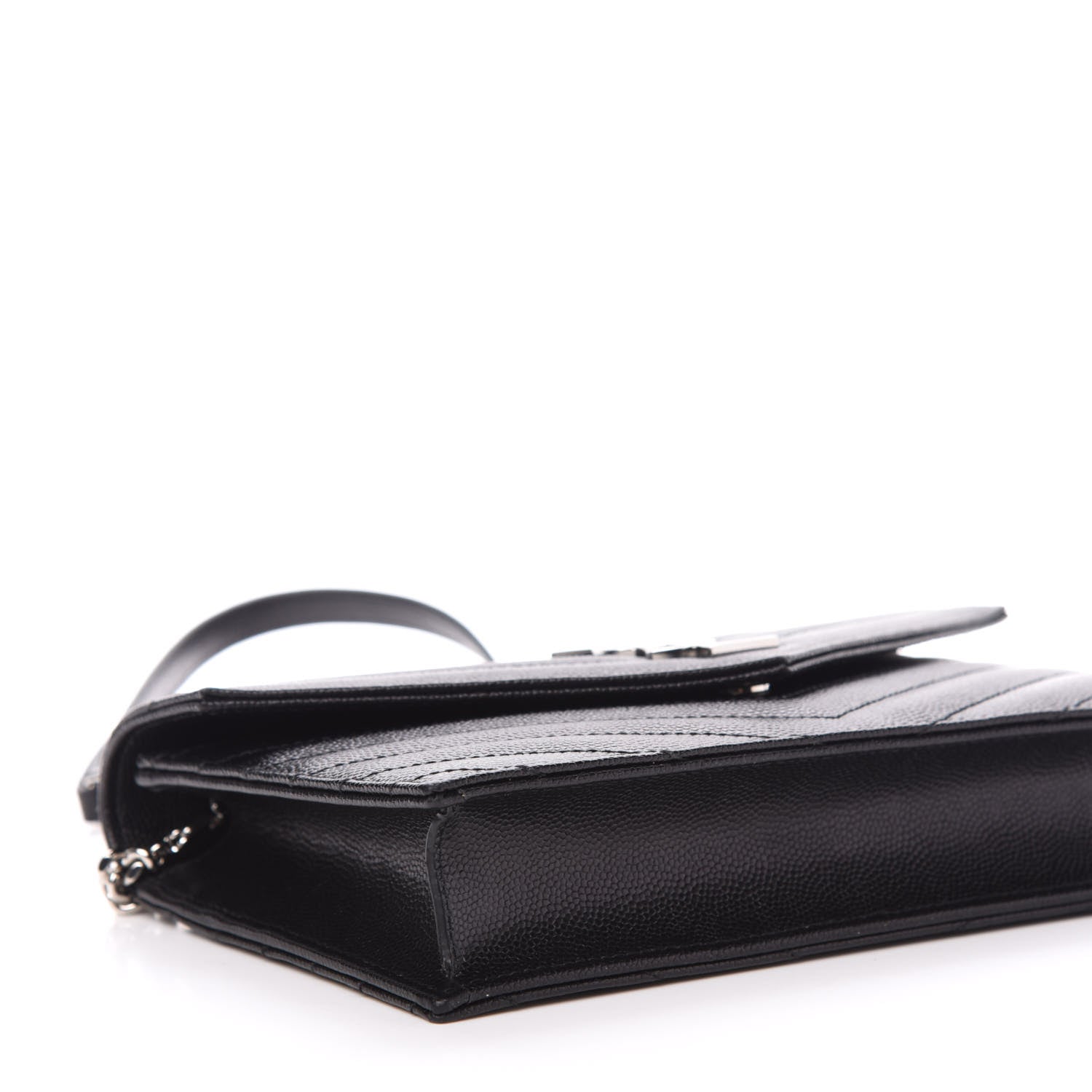 Saint Laurent Grain De Poudre Matelasse Chevron Monogram Envelope Chain Wallet Black 7 of 9