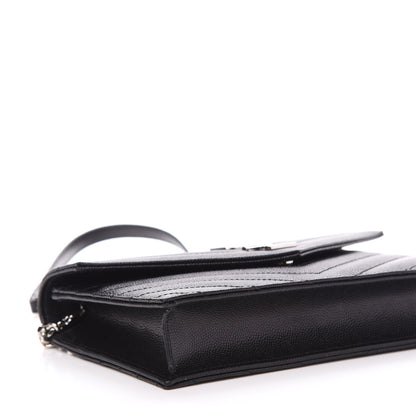 Saint Laurent Grain De Poudre Matelasse Chevron Monogram Envelope Chain Wallet Black 7 of 9
