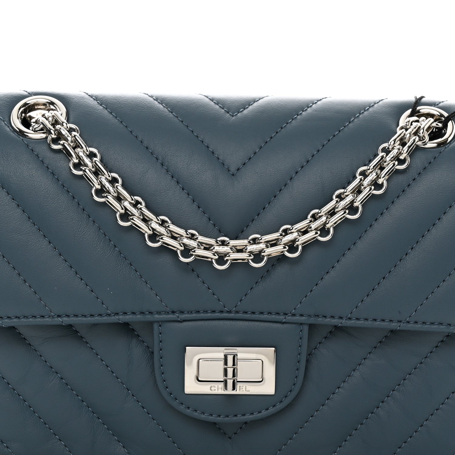 Chanel Aged Calfskin Chevron Quilted 2.55 Reissue Mini Flap Blue 8 of 11