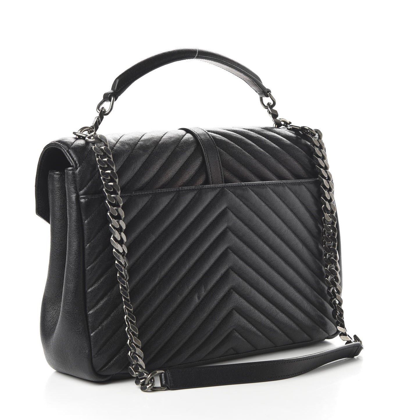 Sheepskin Matelasse Chevron Monogram Large College Satchel Black