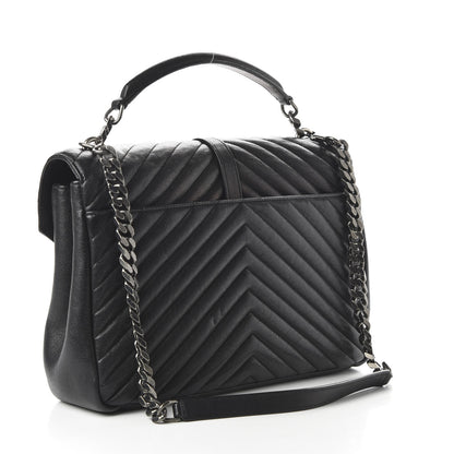 Saint Laurent Sheepskin Matelasse Chevron Monogram Large College Satchel Black 3 of 9