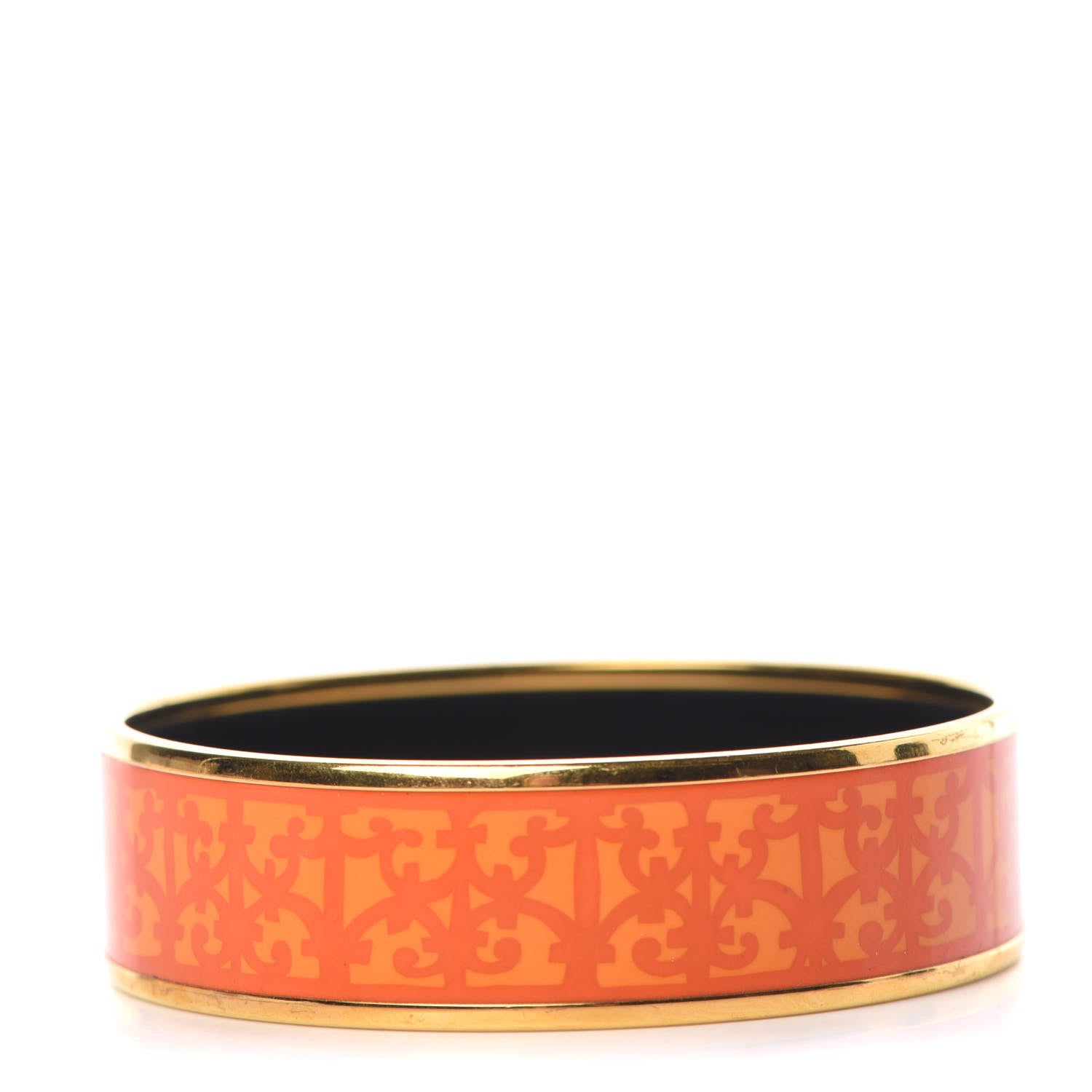 Hermes Enamel Printed Wide Balcon du Guadalquivir Bracelet 65 Promenade Orange 1 of 5