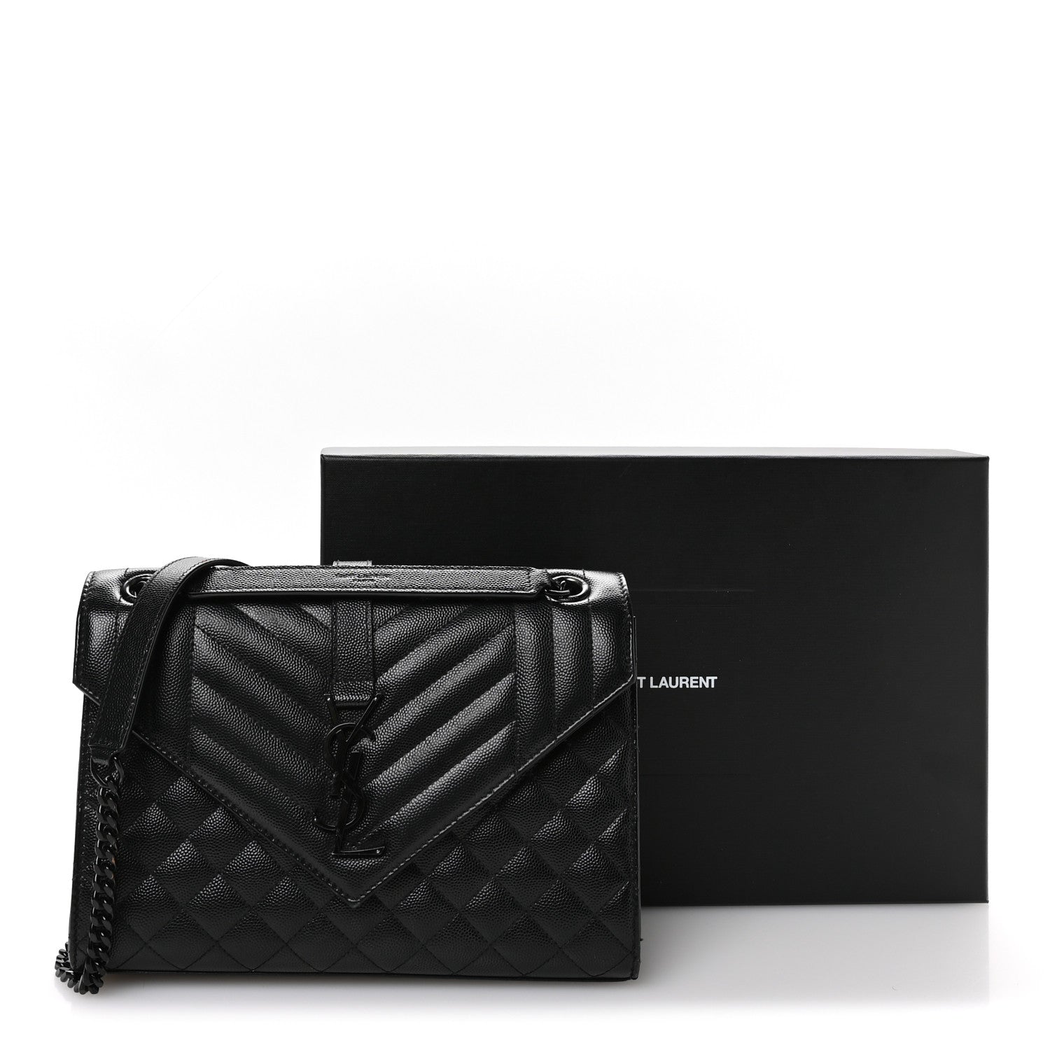 Saint Laurent Grain De Poudre Textured Mixed Matelasse Triquilt Medium Monogram Monochrome Satchel Black 11 of 11