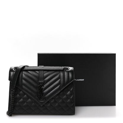 Saint Laurent Grain De Poudre Textured Mixed Matelasse Triquilt Medium Monogram Monochrome Satchel Black 11 of 11