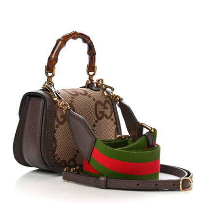 Gucci Monogram Jumbo GG Textured Dollar Calfskin Web Mini Bamboo 1947 Top Handle Bag Camel Ebony New Acero 3 of 11