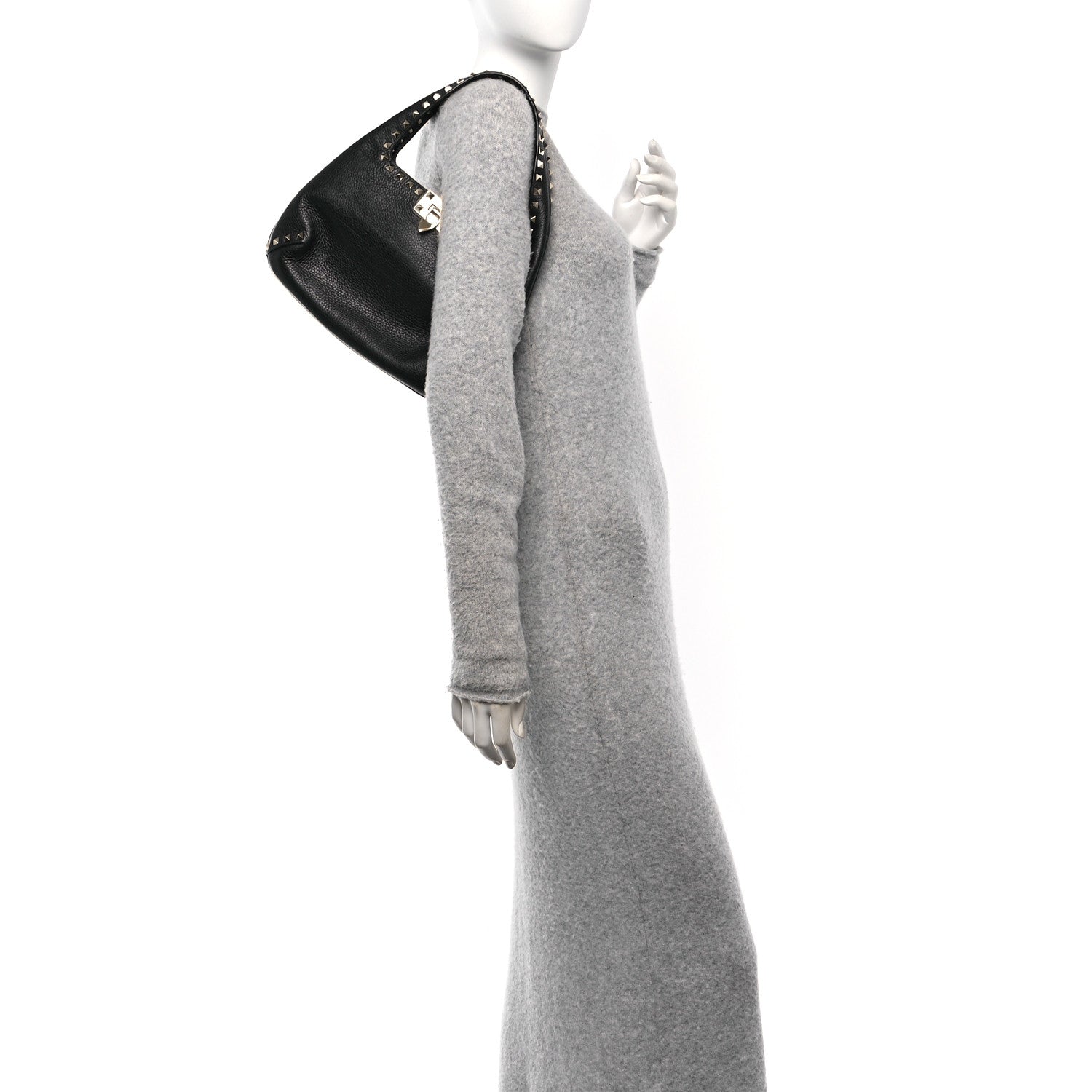 Valentino Garavani Grained Calfskin Small Rockstud Hobo Black 2 of 9