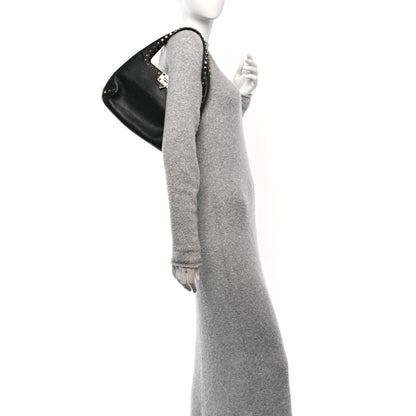 Valentino Garavani Grained Calfskin Small Rockstud Hobo Black 2 of 9