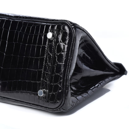 Hermes Shiny Niloticus Crocodile Birkin 25 Black 9 of 36