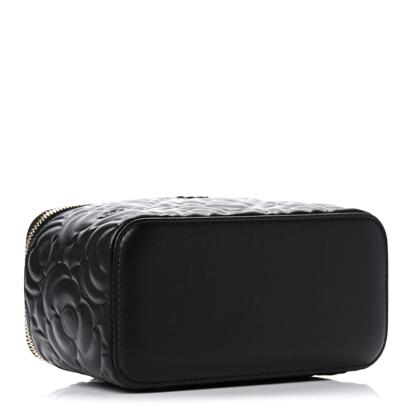 Lambskin Camellia Embossed Small Vanity Case With Chain Black