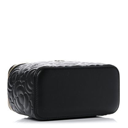Chanel Lambskin Camellia Embossed Small Vanity Case With Chain Black 4 of 11