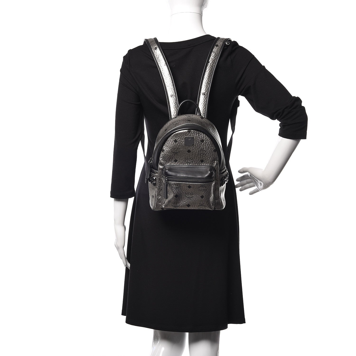 MCM Metallic Visetos Side Stud Mini Stark Backpack Silver Black 2 of 8
