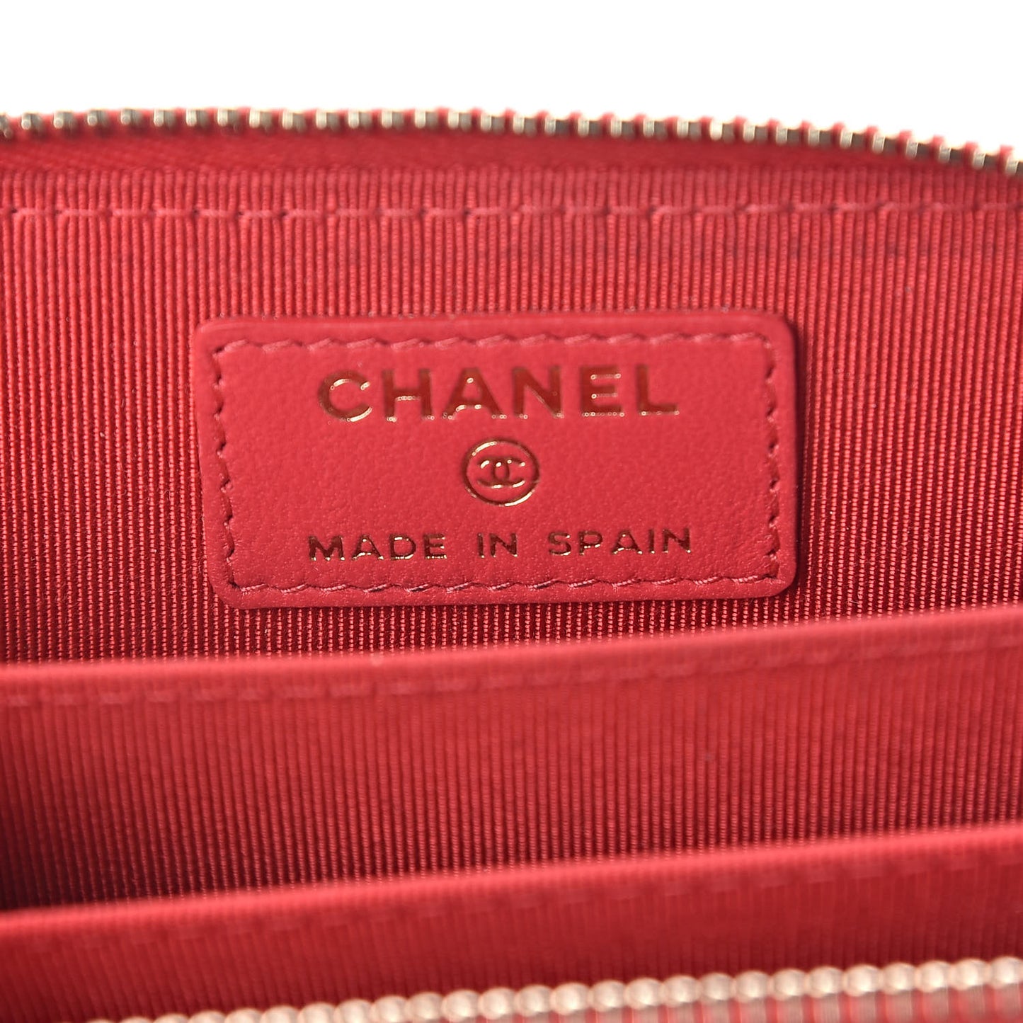 Lambskin Quilted Zip Around Coin Purse Wallet Light Red
