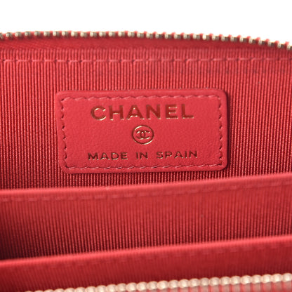 Chanel Lambskin Quilted Zip Around Coin Purse Wallet Light Red 6 of 7