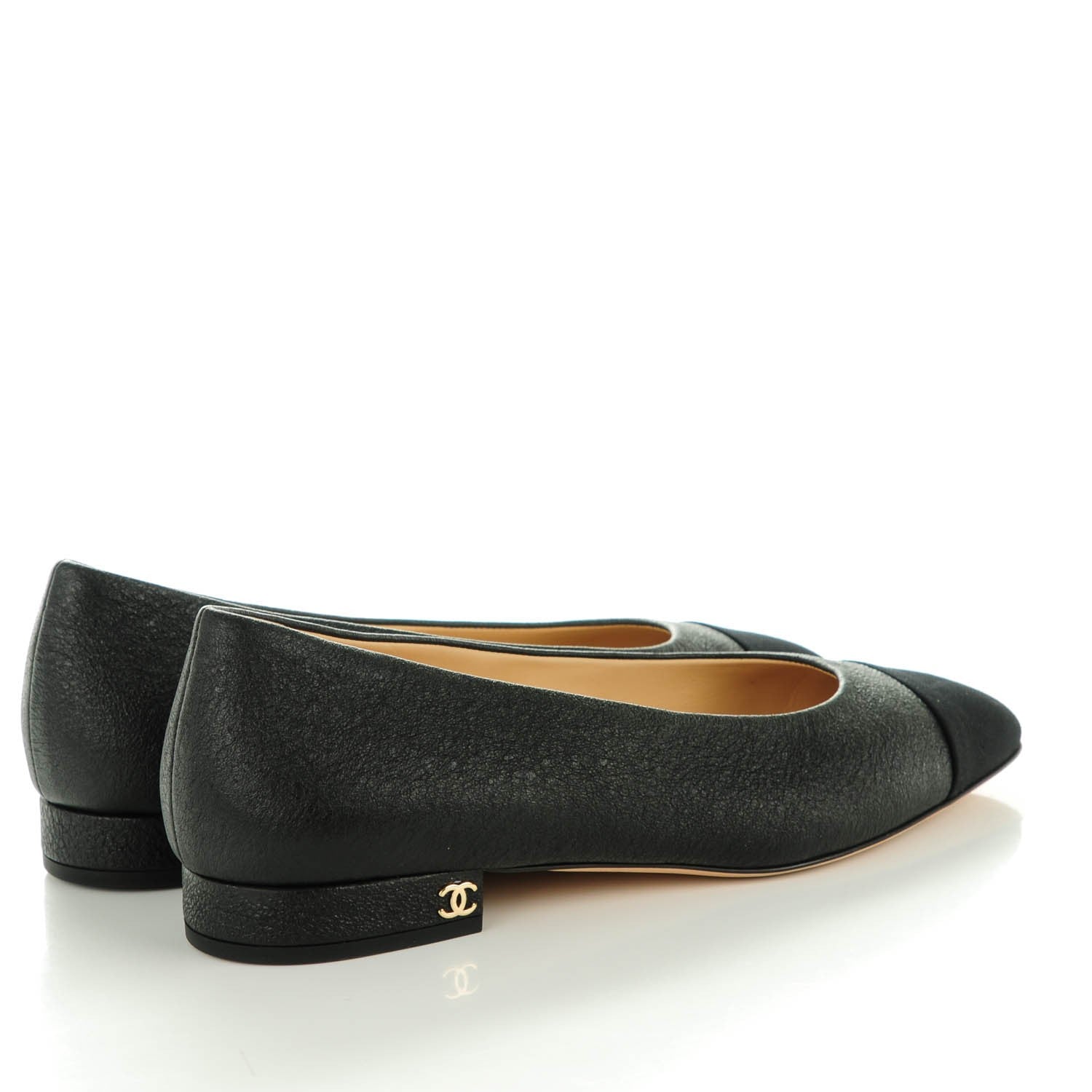 Chanel Metallic Lambskin Cap Toe Ballerina Flats 36 Black 4 of 8