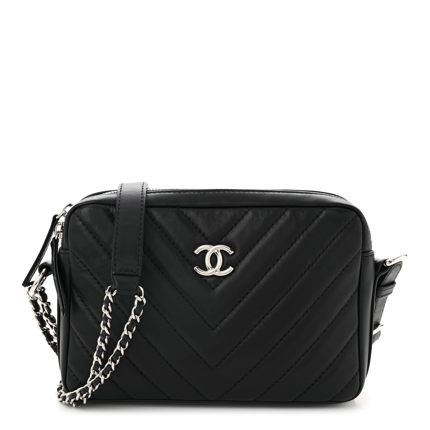 Chanel Lambskin Chevron Quilted Small Promenade Camera Black 1 of 11
