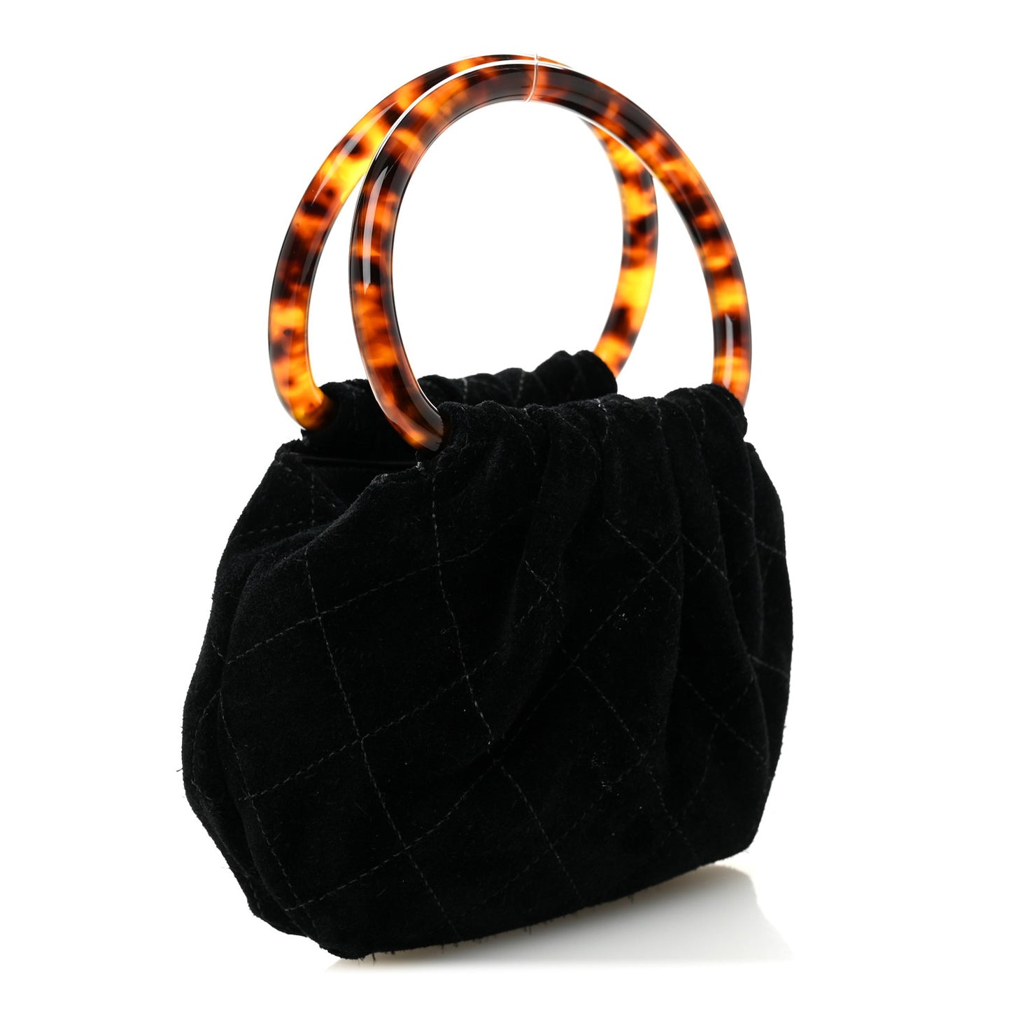 Suede Calfskin Plexiglass Tortoise Shell Quilted Mini Pouch Black