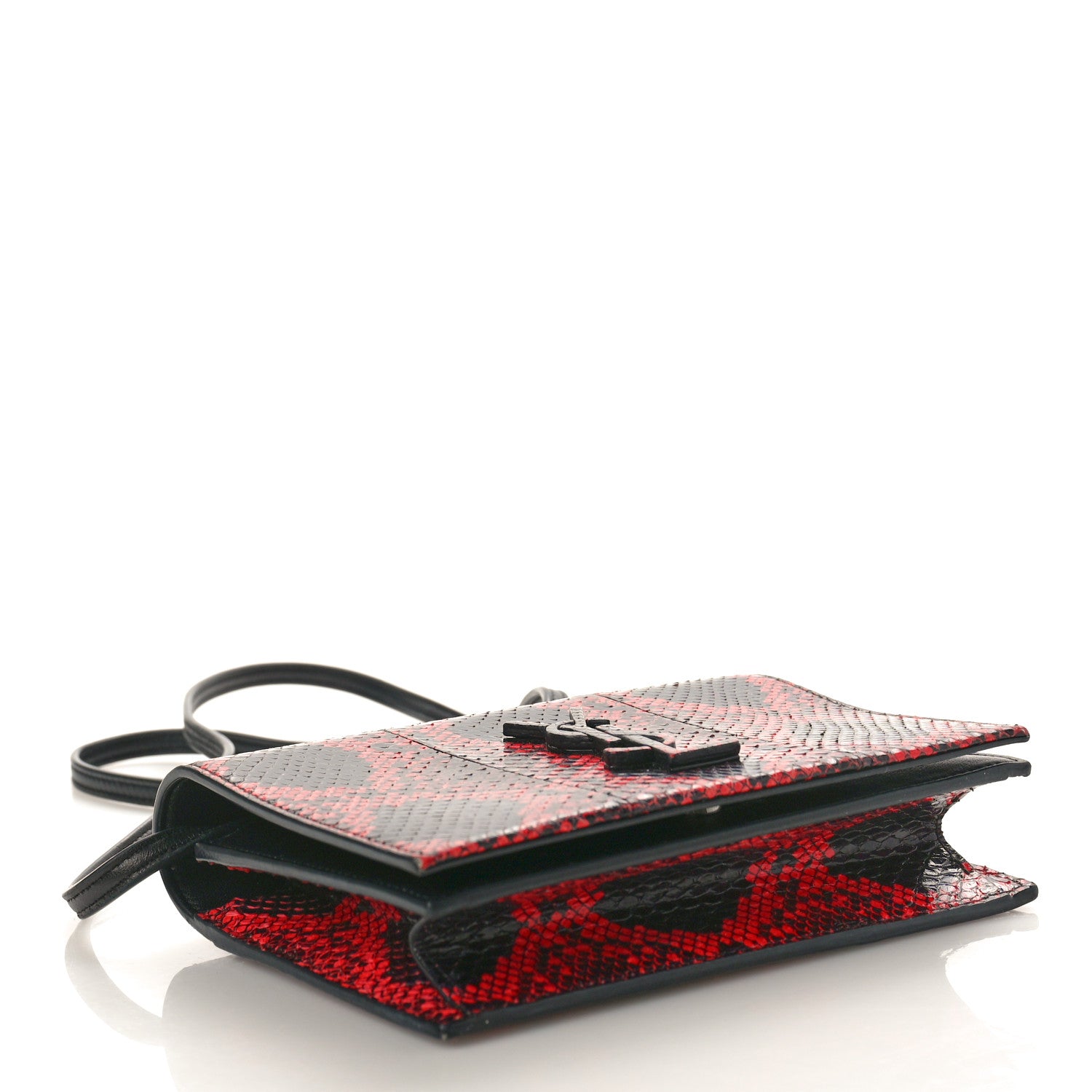 Saint Laurent Snakeskin Monogram Toy Kate Strap Wallet Black Red 4 of 12