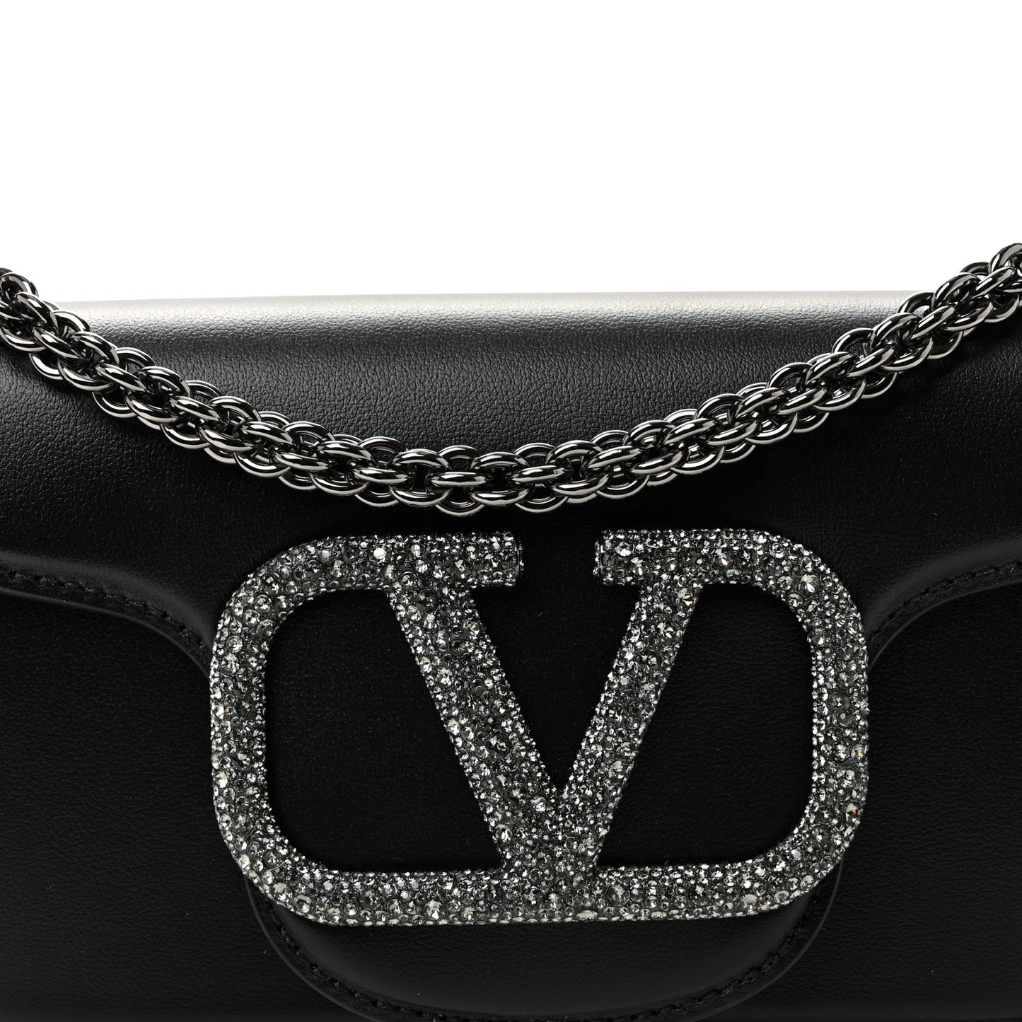 Calfskin Crystal Vlogo Small Loco Shoulder Bag Black