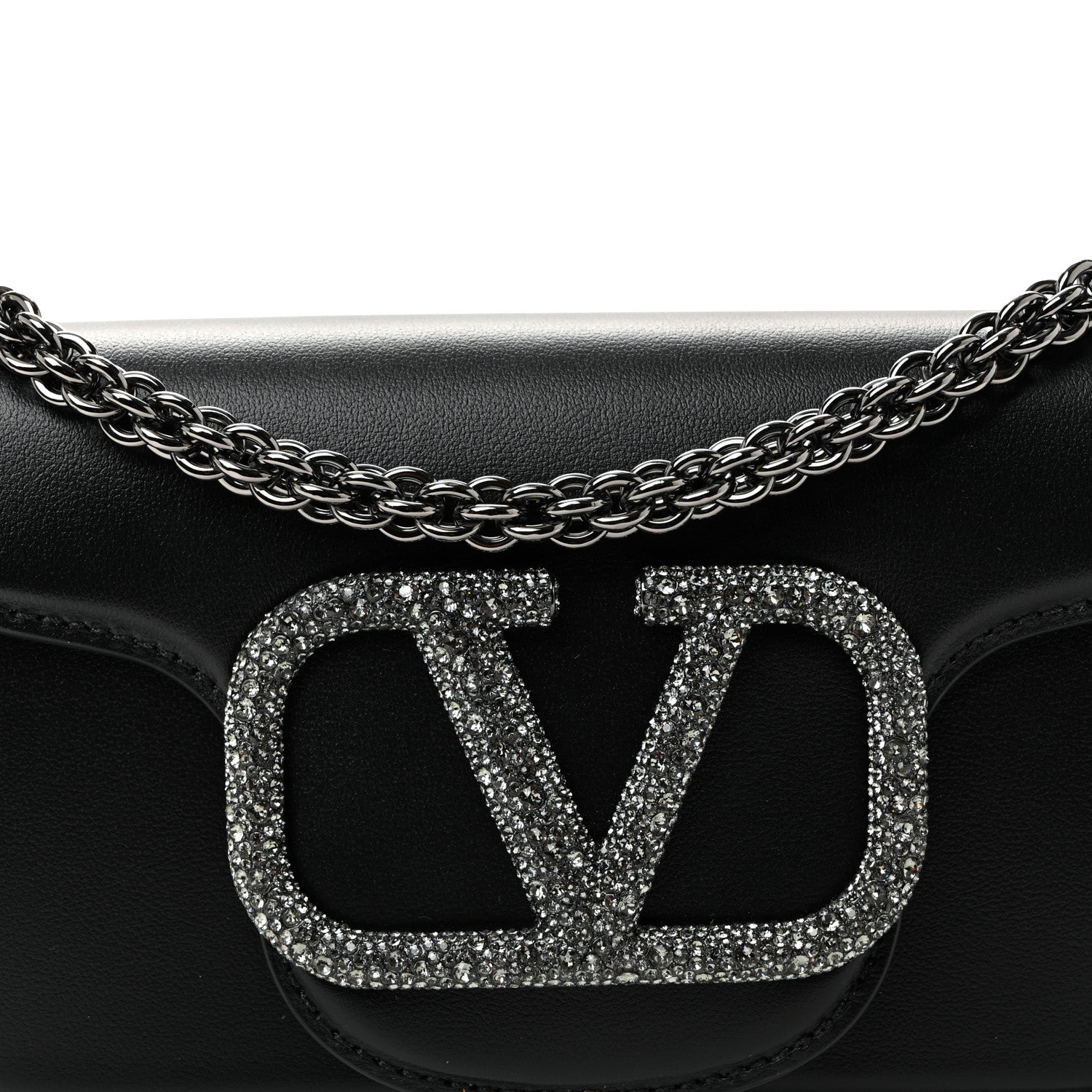Valentino Garavani Calfskin Crystal Vlogo Small Loco Shoulder Bag Black 8 of 10