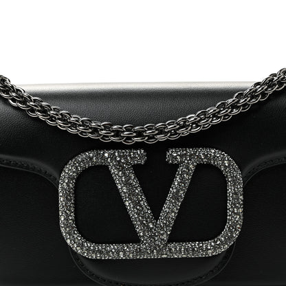 Valentino Garavani Calfskin Crystal Vlogo Small Loco Shoulder Bag Black 8 of 10