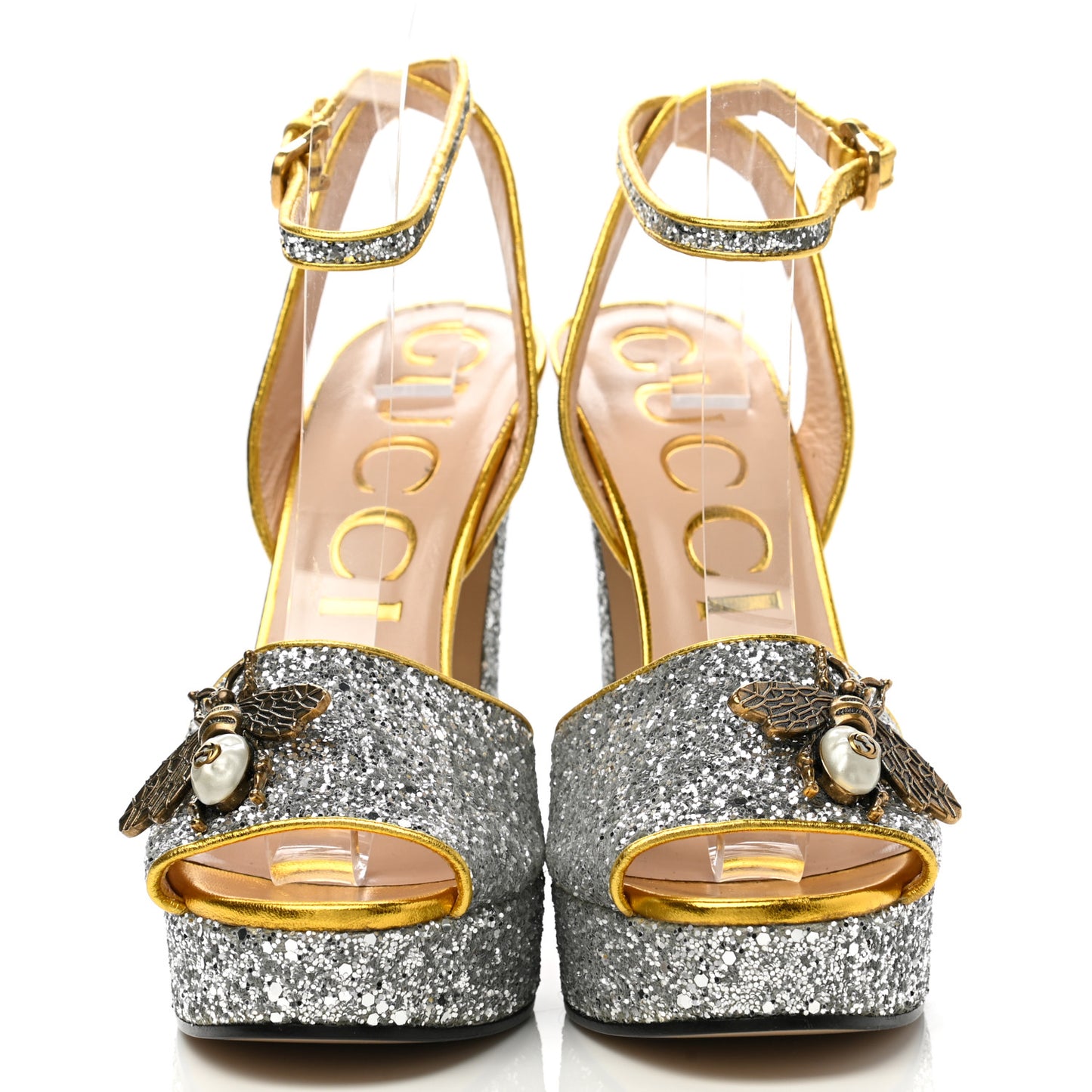 Glitter Soko Bee Platform High Heel Sandals 39 Argento Oro Vecchio
