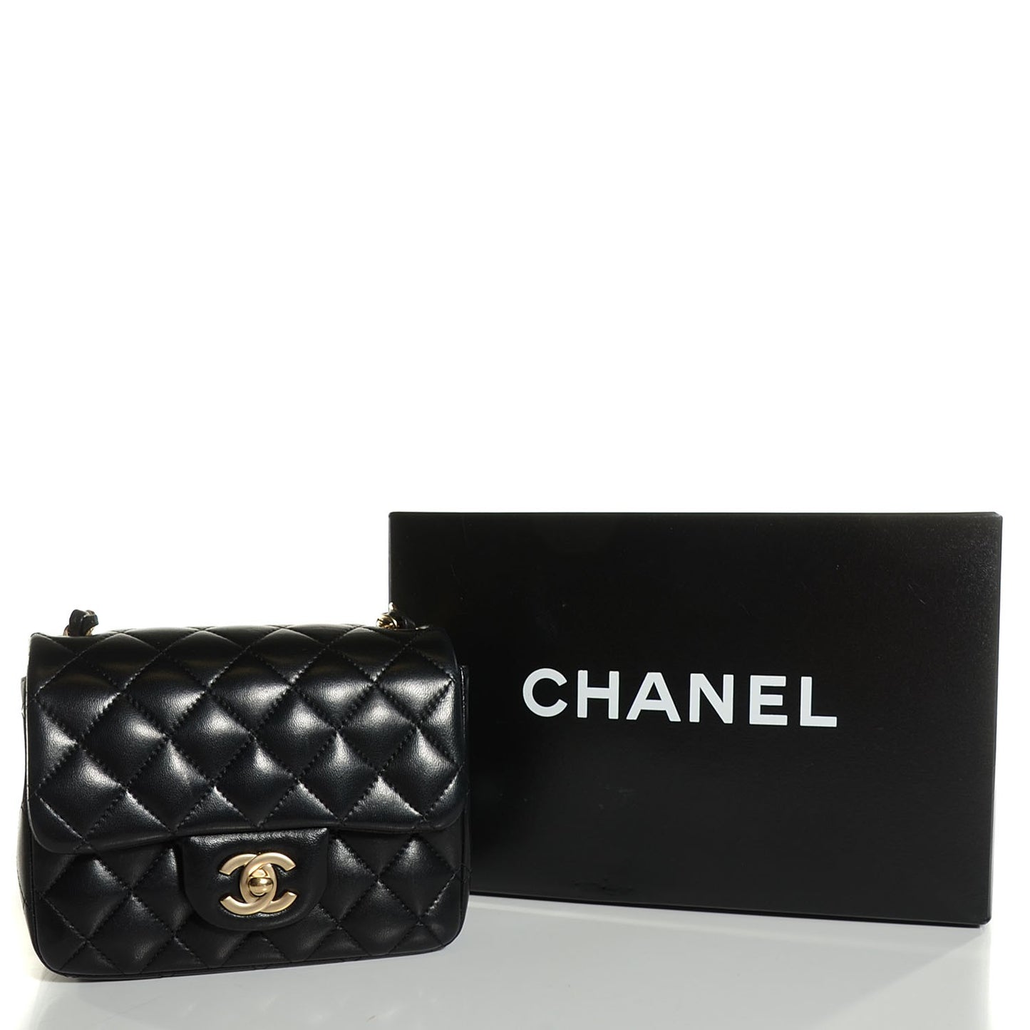 Lambskin Quilted Mini Square Flap Black
