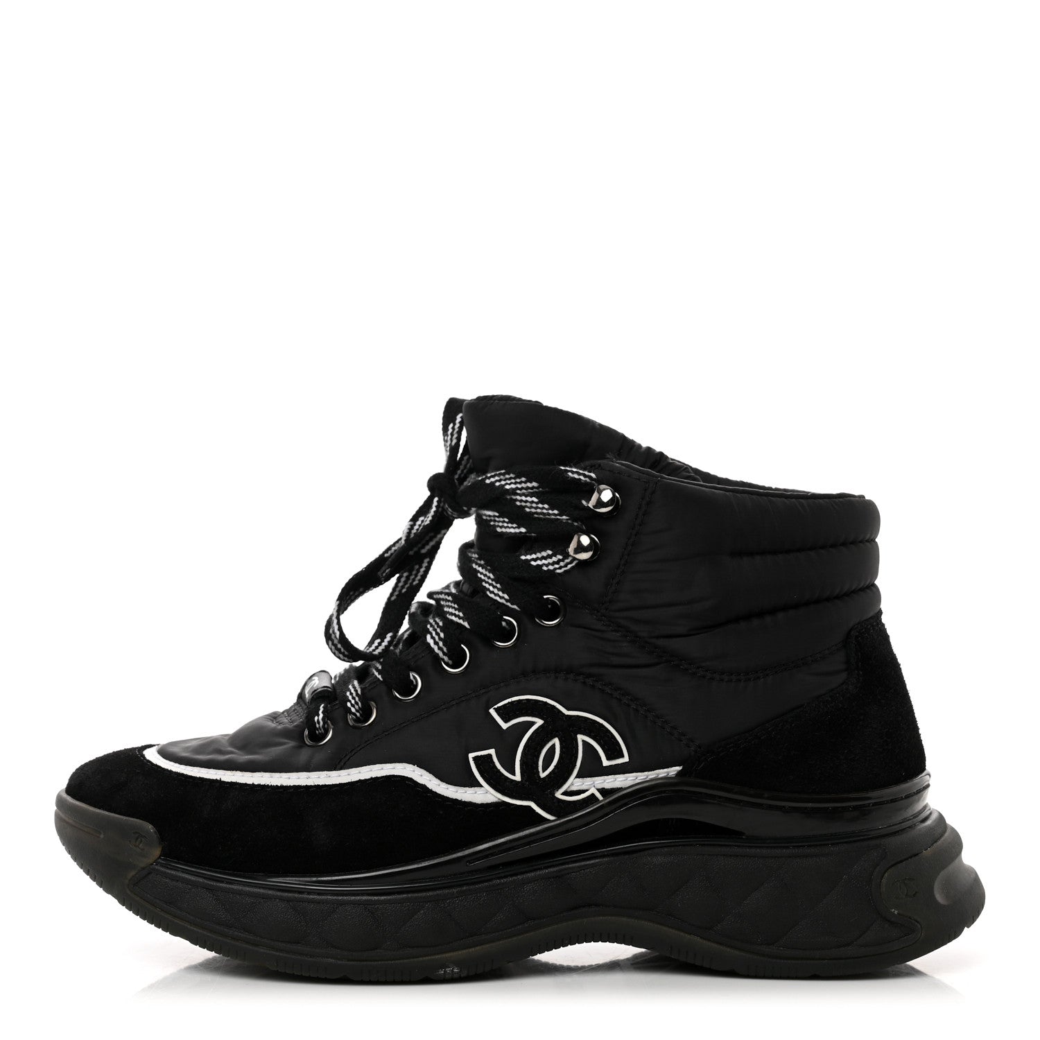 Chanel Fabric Calfskin Suede Womens CC Sneakers 36 Black 1 of 8