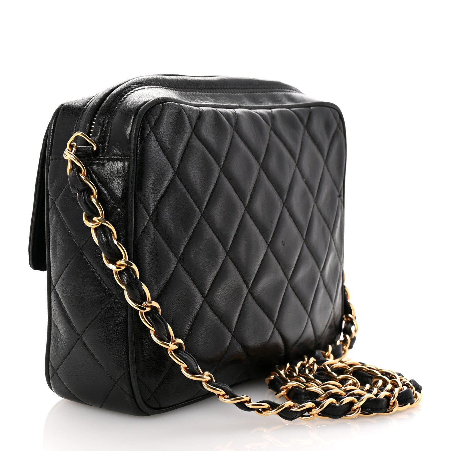 Lambskin Quilted CC Tassel Camera Case Black