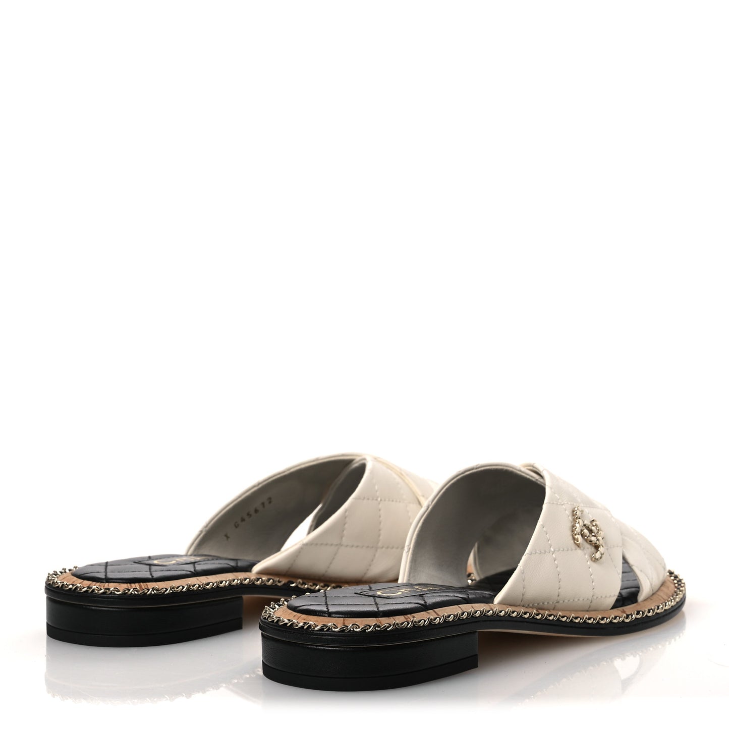 Lambskin Quilted Chain CC Sandals 37.5 White