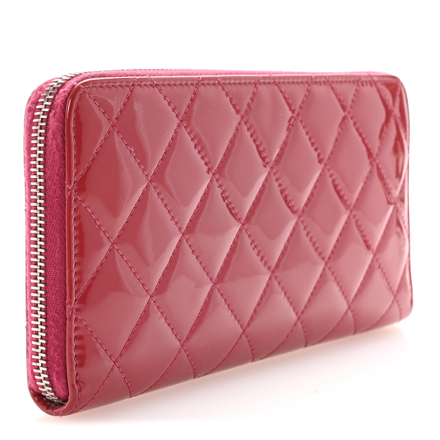 Patent Quilted Brilliant Zip Around Wallet Pink
