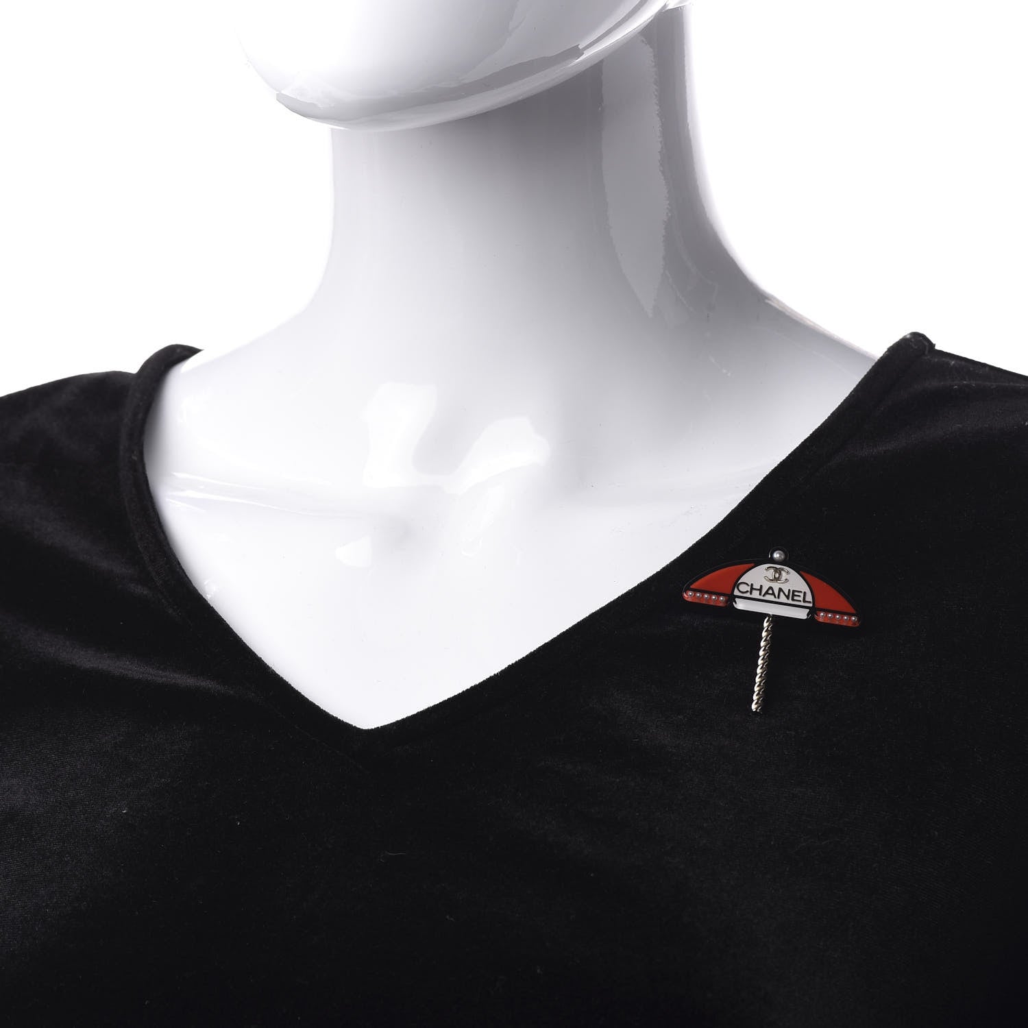 Chanel Resin Pearl Umbrella Brooch Gold Red White 2 of 4