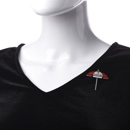 Chanel Resin Pearl Umbrella Brooch Gold Red White 2 of 4