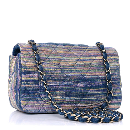 Chanel Striated Quilted Classics in Fabrics Mini Rectangular Flap Blue 3 of 10
