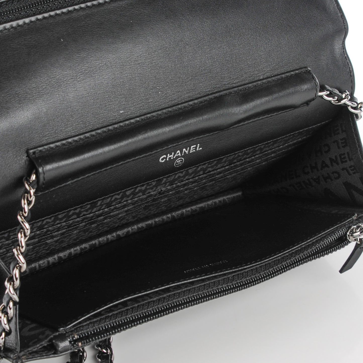 Lambskin Embossed LAX Wallet on Chain WOC Black