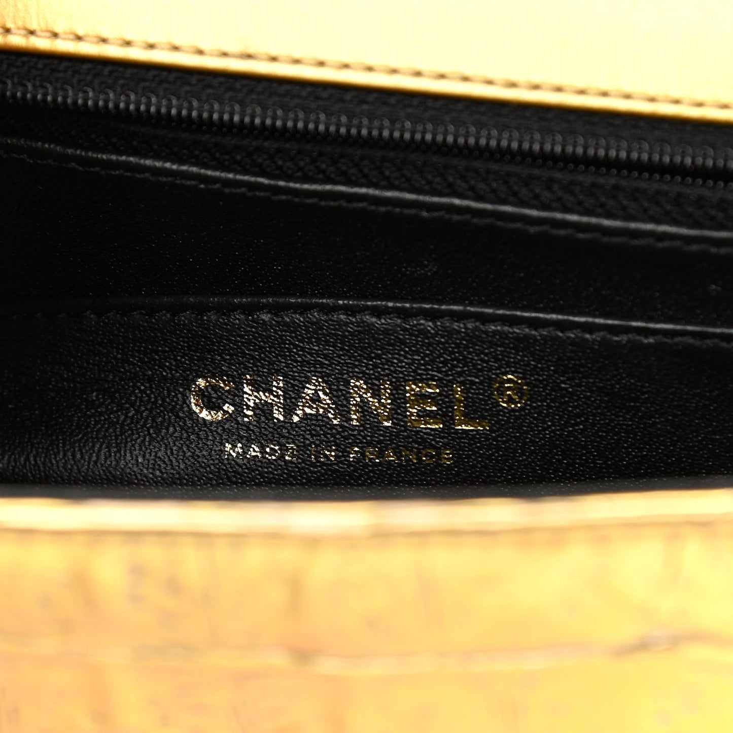 Metallic Calfskin Crocodile Embossed Cocodile Rectangular Mini Flap Gold