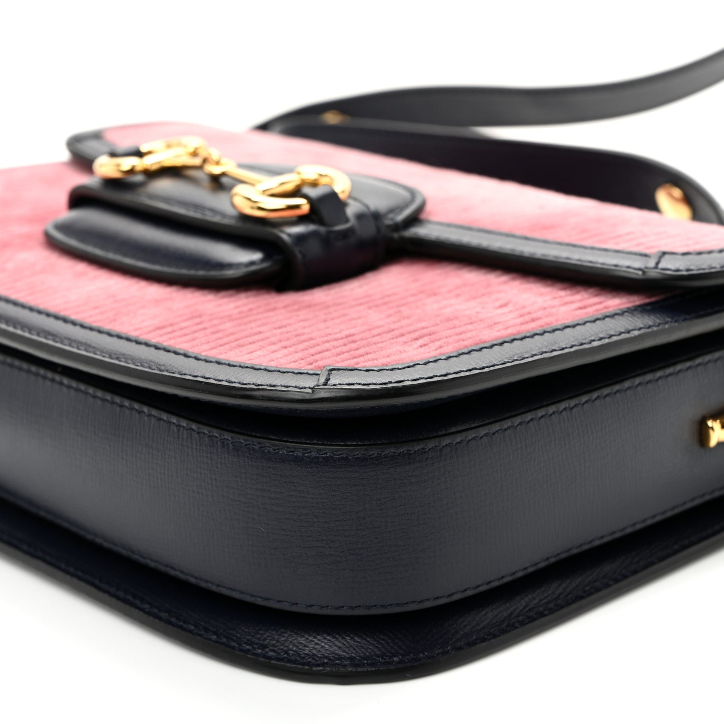 Lanzo Stretch Cord Azalea Calfskin Horsebit 1955 Shoulder Bag Lipstick Rose Blue