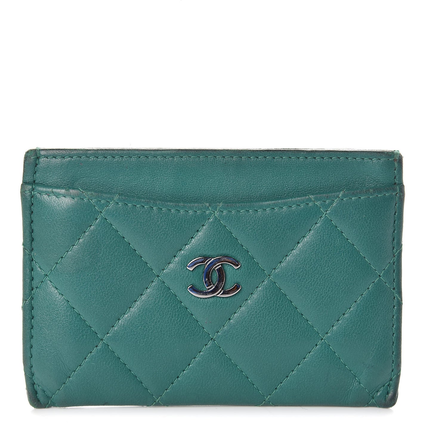 Lambskin Quilted Card Holder Green