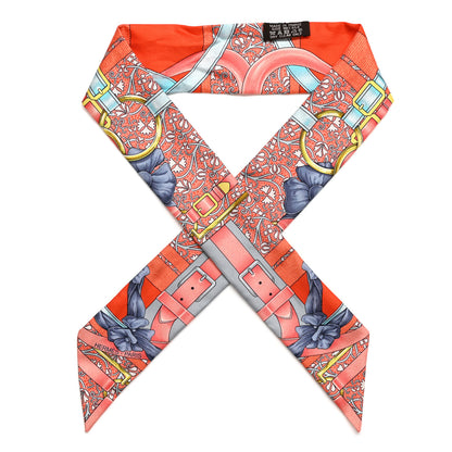 Hermes Silk Grand Manege Fleuri Twilly Orange Turquoise Gris 1 of 5