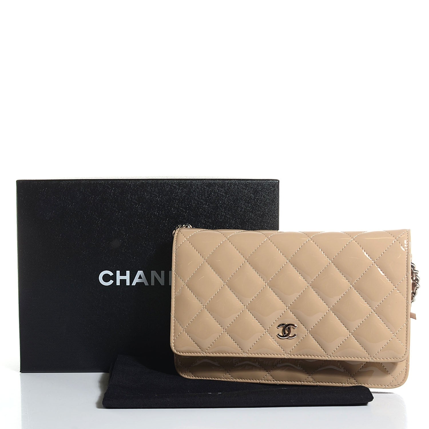 Chanel Patent Quilted Wallet On Chain WOC Beige 6 of 9