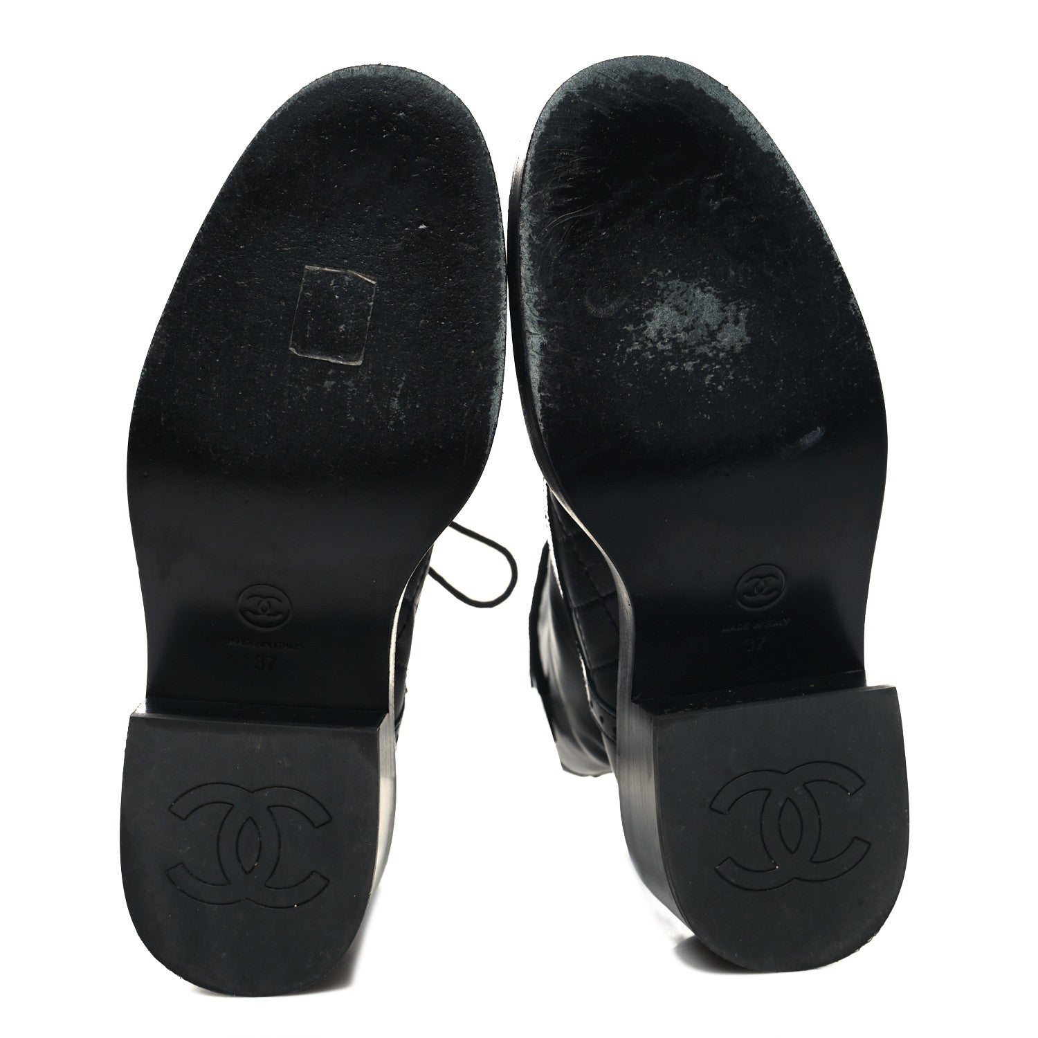 Chanel Lambskin Patent Calfskin Quilted CC Lace Up Combat Boots 37 Black 5 of 9